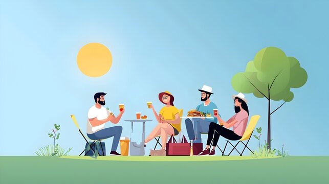 Joyful Labor Day Picnic in the Tranquil Outdoor Setting Celebrating Leisure and Togetherness with Family and Friends Enjoying Food Drinks and Relaxation in the Peaceful Park Atmosphere