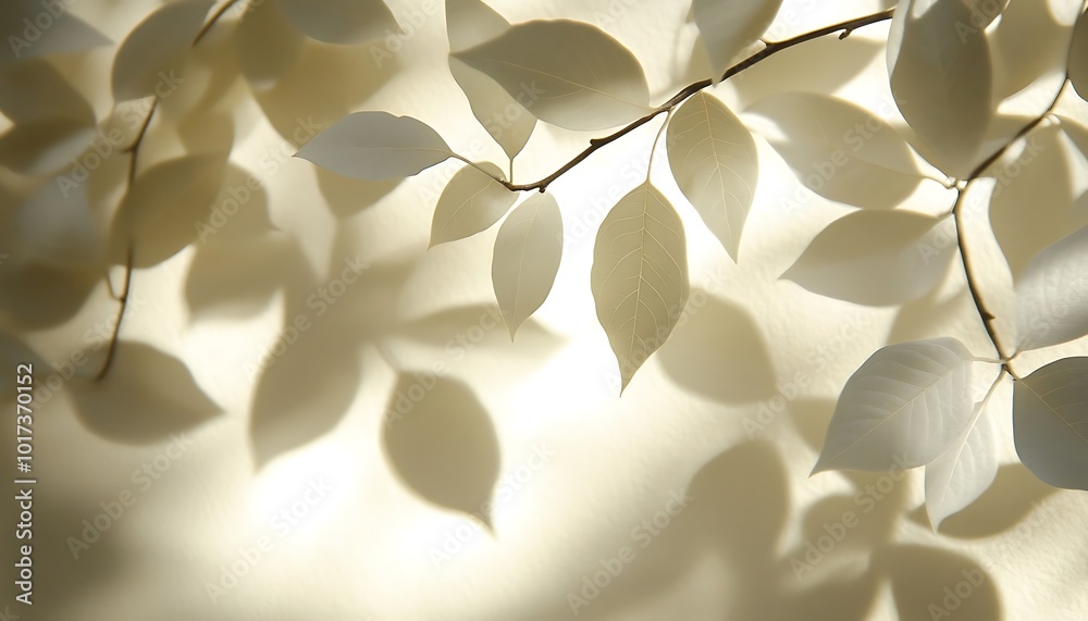 Leinwandbilder A soft, ethereal image of light leaves casting gentle shadows against a bright background, creating a calming and tranquil ambiance.