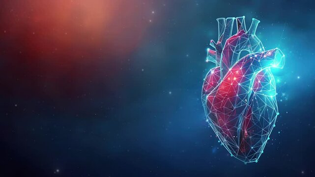 Human heart anatomy made by low-poly futuristic blue background