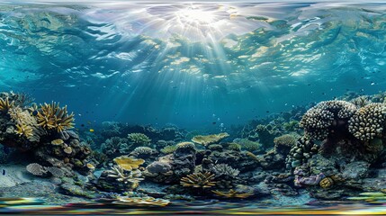 Immersive Underwater Scene: 8K Resolution 360-Degree Equirectangular Projection with HDRI Spherical Panorama