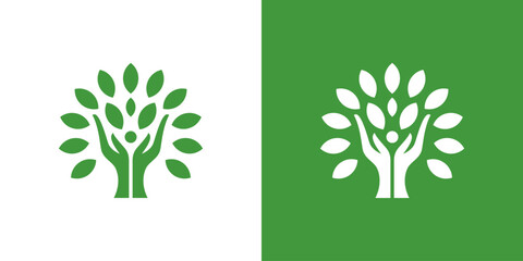 hand tree logo vector illustration, care plant human logo template