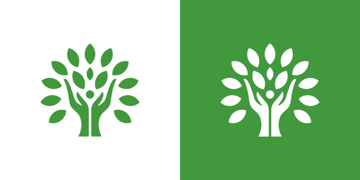 hand tree logo vector illustration, care plant human logo template