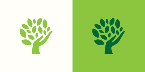 hand tree logo vector illustration, care plant logo template