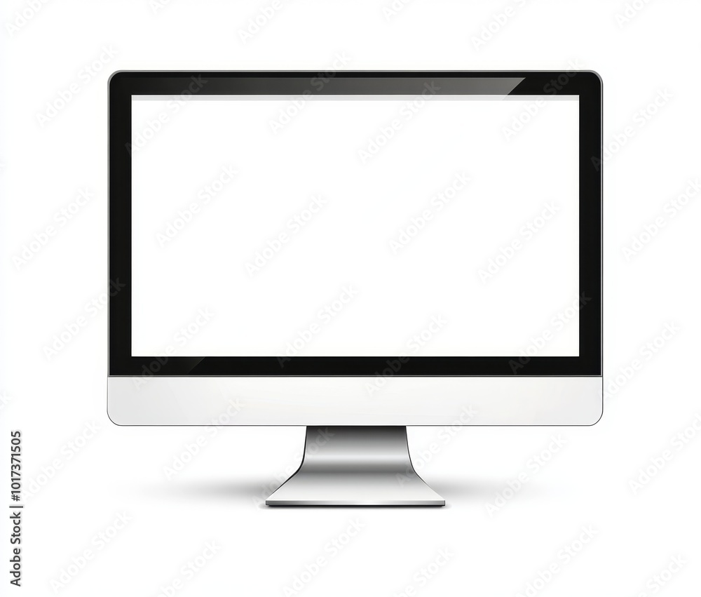 Aufkleber modern computer monitor with blank white screen isolated on white background.