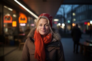 Portrait of a middle-aged woman in the city at night