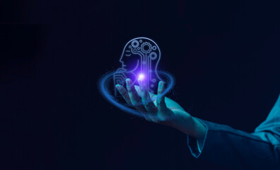 Artificial intelligence AI, circuit board in shape electronic, technology smart robot AI,...