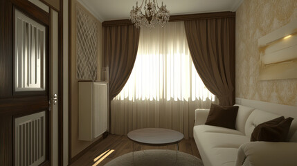 A photo of the interior design for a small living room