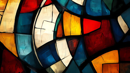 Fototapeta premium Abstract oil painting in cubism style, geometric shapes, digital drawing, brush strokes. ai. Abstract Cubism. Illustration