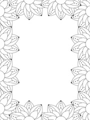 All these designs are hand-drawn and unique 
Flower Border Beautiful black and white illustration for adult coloring book,
This is a printable Beautiful Zentangle Coloring page for KDP Interior, POD p
