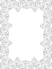 All these designs are hand-drawn and unique 
Flower Border Beautiful black and white illustration for adult coloring book,
This is a printable Beautiful Zentangle Coloring page for KDP Interior, POD p