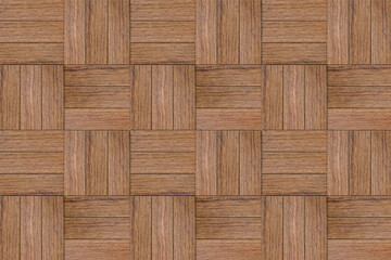 茶色い木製のブビンガの板材が四角く並ぶデコボコしたタイルの背景素材