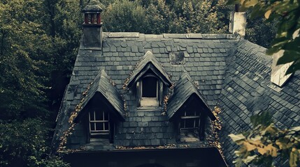 Old House with Slate Roof and Dormer Windows