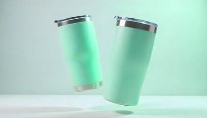 green insulated travel mugs mockup