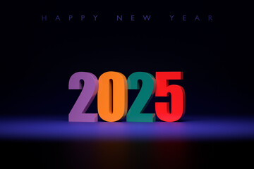 3d illustration Happy new year 2025 background template. Holiday volumetric 3D illustration of the   number 2025. Festive poster or banner design. Modern happy new year background