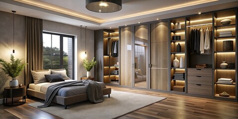 Chic corner wardrobes offer efficient space-saving storage and elevate modern bedroom decor, blending style and practicality seamlessly for a contemporary living environment.