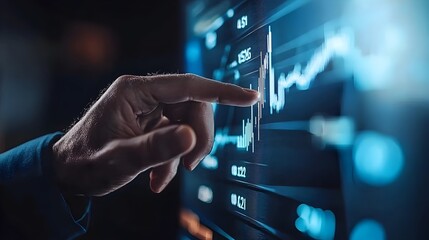 Fototapeta premium Virtual business advisor with holographic data display showcasing innovative modern financial technology and digital analytics solutions for the corporate and enterprise sectors