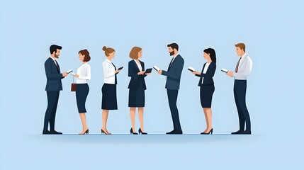 Obraz premium Professional Business Team Networking and Exchanging Business Cards at a Corporate Event Flat Design Showcasing Career Opportunities