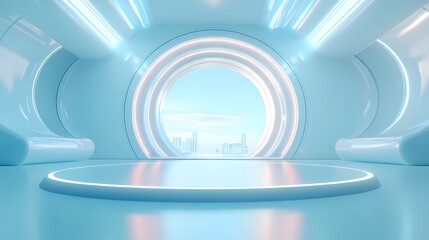 Obraz premium Digital Technology Blue Circular Poster Background with generative