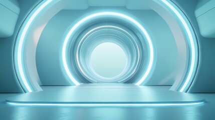 Obraz premium Digital Technology Blue Circular Poster Background with generative