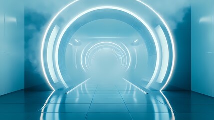 Digital Technology Blue Circular Poster Background with generative