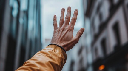 A hand giving a high-five, frozen mid-air with excitement