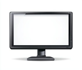 Fototapeta premium A black computer monitor with a blank white screen isolated on a white background.