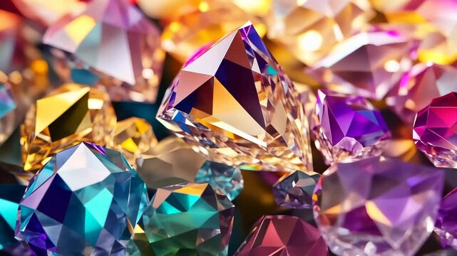 A close-up view of colorful gemstones, sparkling and reflecting light