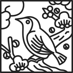 正方形花札アイコン　鶯　如月　梅　2月　梅に鶯