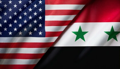 Fototapeta premium アメリカの国旗とシリアの国旗(America flag & Syrian Arab Republic flag.) 