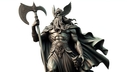 bronze statue of odin on white background