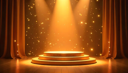 golden stage with a spotlight shining sparkling lights