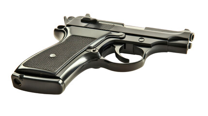 view of a sleek black handgun with a modern design transparant background