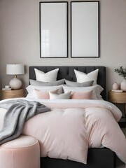 Two mockup frames in bedroom interior background, mockup frame design, frame mockup
