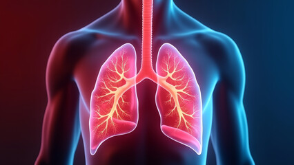 Human lungs Cancer and respiratory diseases of the pulmonary system The science of pulmonology in the treatment of tuberculosis asthma and bronchitis 3D organ with a red and blue background