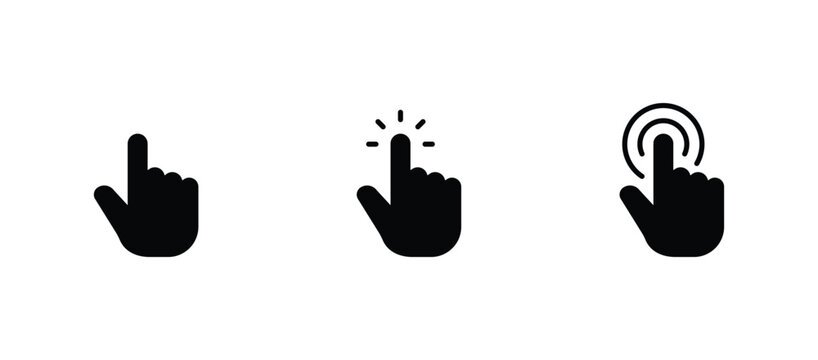 Hand click icon set. pointer icon. Clicking cursor, pointing hand clicks icons