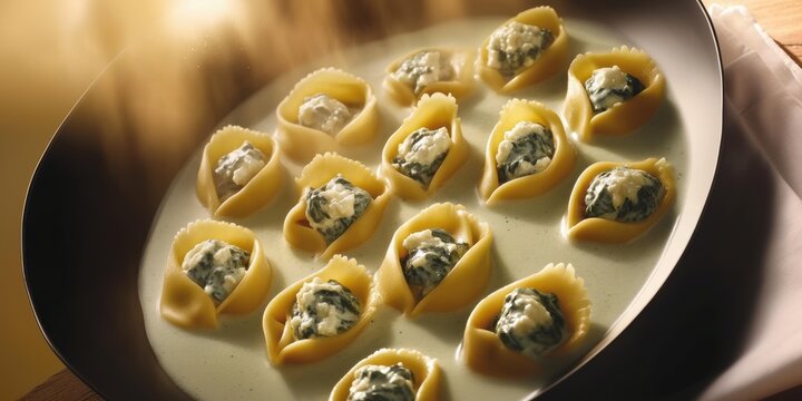 a plate of ravies with spinets and cheese
