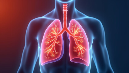 Human lungs Cancer and respiratory diseases of the pulmonary system The science of pulmonology in the treatment of tuberculosis asthma and bronchitis 3D organ with a red and blue background