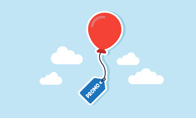 A balloon floating with a string attached to a tag labeled 