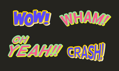 Comic Style Sound Effect Words Wow, Wham, Crash, and Oh Yeah Illustration

