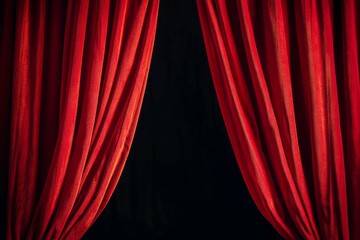 Red velvet curtain pulled open on a black background.