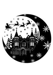 Christmas Village Scene | Merry Christmas | Santa Claus | Christmas Scene | Santa w/Reindeer | Christmas | North Pole | Christmas Eve | Original Illustration | Vector and Clipart | Cutfile and Stencil