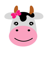 Cute Pink Cow Head | Baby Cow | Pink Little Cow | Cow | Farm Animal | Dairy Farm | Domestic Animal | Cow Face | Original Illustration | Vector and Clipart | Cutfile and Stencil	