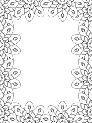 All these designs are hand-drawn and unique 
Flower Border Beautiful black and white illustration for adult coloring book,
This is a printable Beautiful Zentangle Coloring page for KDP Interior, POD p