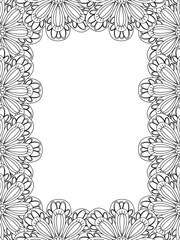 All these designs are hand-drawn and unique 
Flower Border Beautiful black and white illustration for adult coloring book,
This is a printable Beautiful Zentangle Coloring page for KDP Interior, POD p