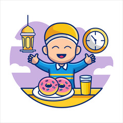 Illustration of breaking the fast during Ramadan using vector display and modern style