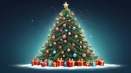 Obraz premium Christmas tree with gifts,vector illustration.