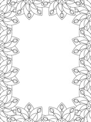 All these designs are hand-drawn and unique 
Flower Border Beautiful black and white illustration for adult coloring book,
This is a printable Beautiful Zentangle Coloring page for KDP Interior, POD p
