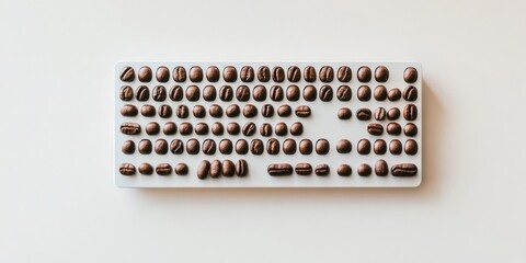 Naklejka premium Minimalist Coffee Bean Keyboard on White Background – Creative and Modern Flat Lay