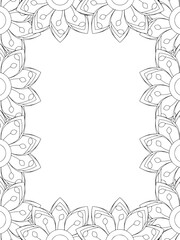 All these designs are hand-drawn and unique 
Flower Border Beautiful black and white illustration for adult coloring book,
This is a printable Beautiful Zentangle Coloring page for KDP Interior, POD p