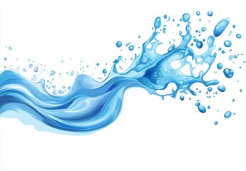 Blue water splash with bubbles and waves isolated on white background.